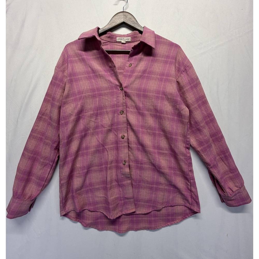 Kingston Grey Womens Medium Pink Plaid Button Up Shirt Long Sleeve Casual Top